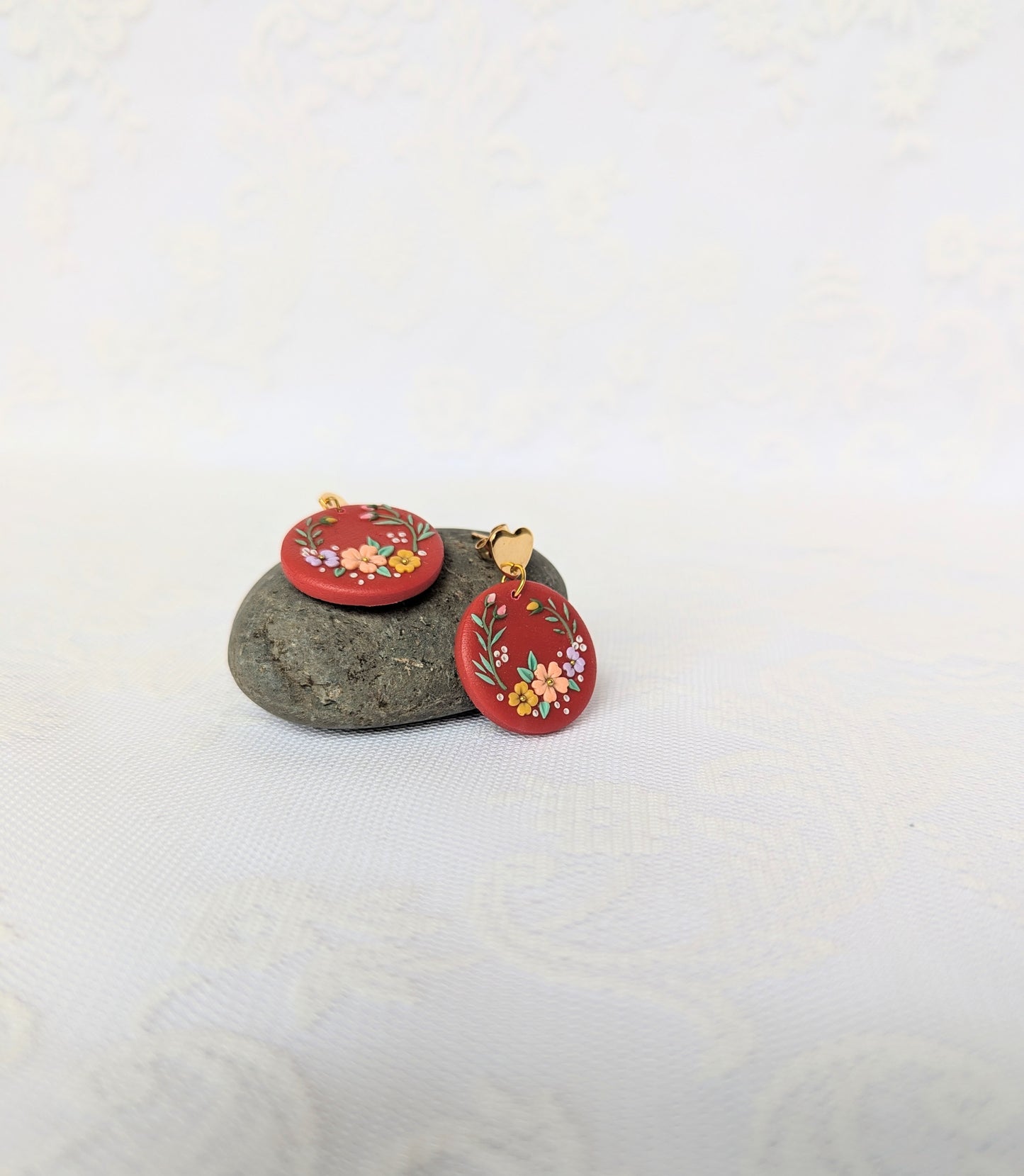 Handmade Red Floral Earrings