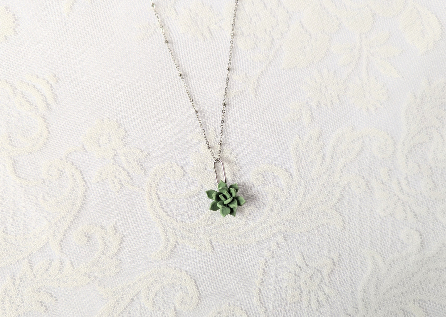 Handmade Polymer Clay Green Succulent necklace