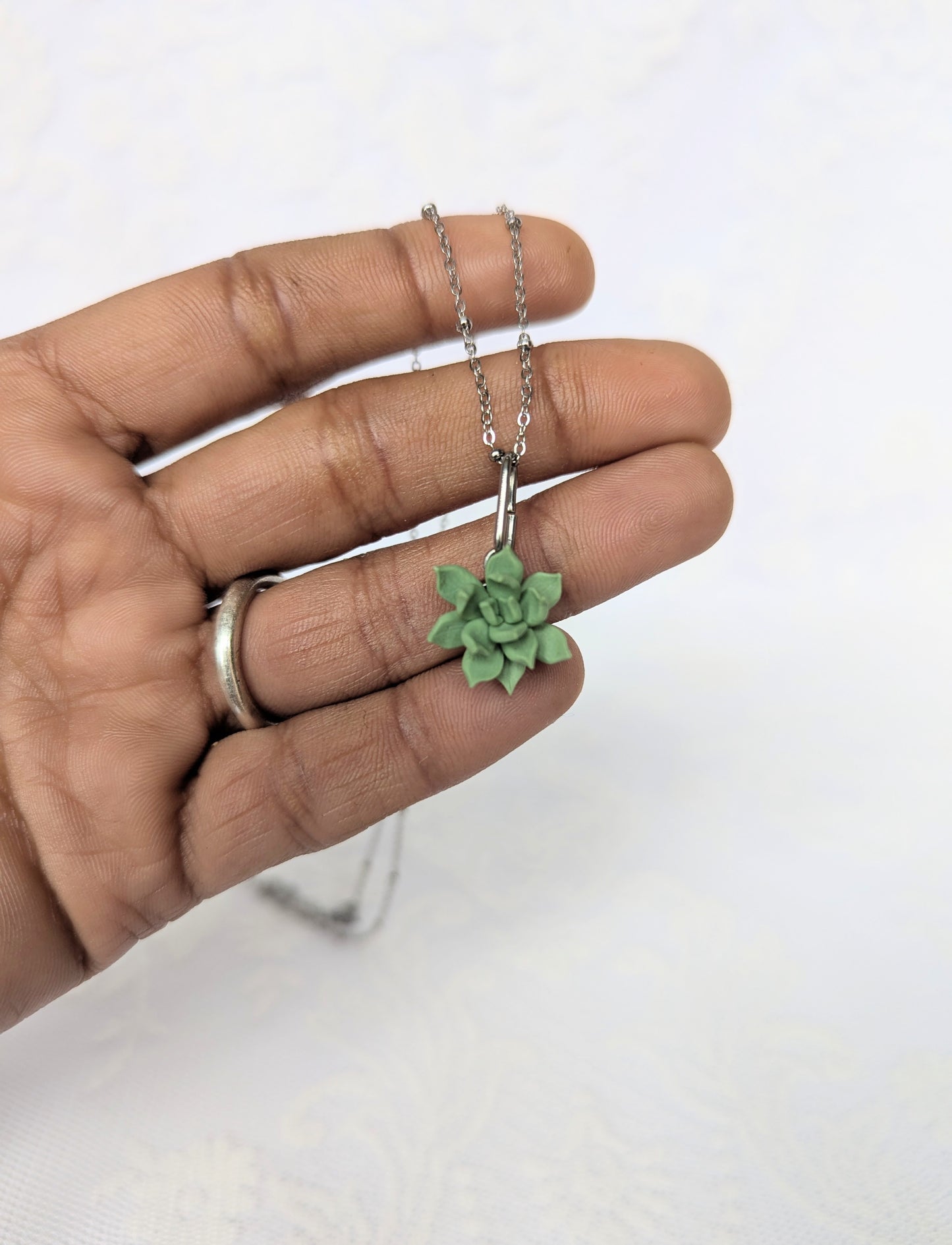 Handmade Polymer Clay Green Succulent necklace