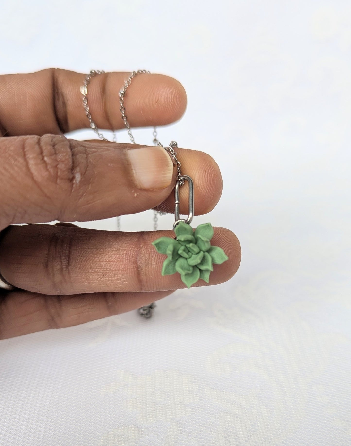 Handmade Polymer Clay Green Succulent necklace