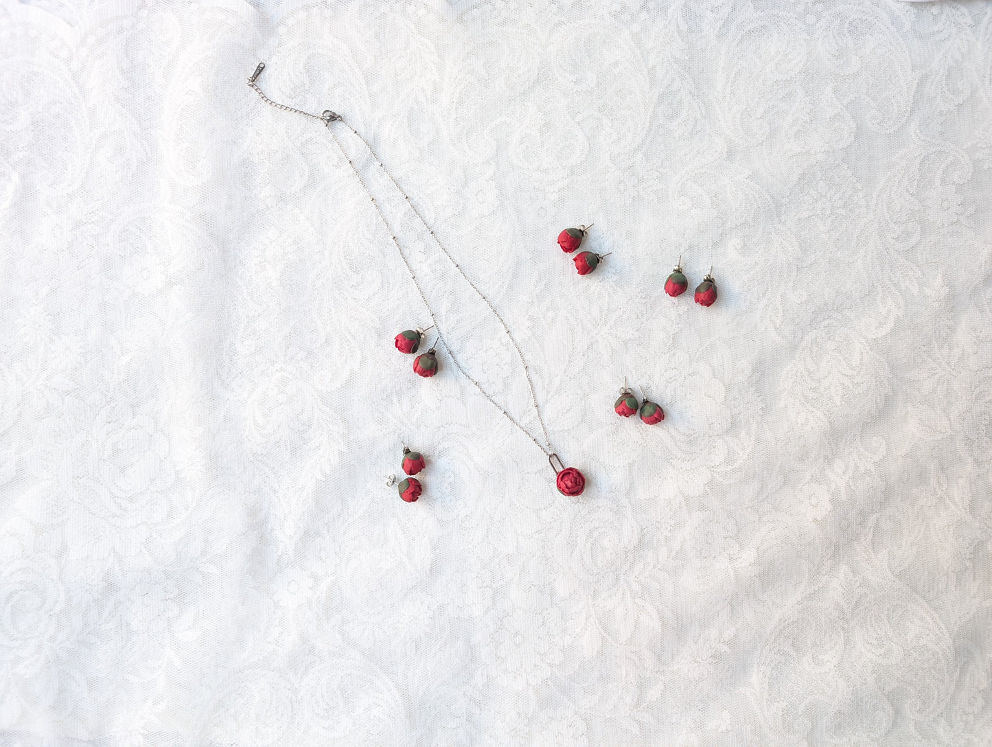 Handmade Red Peony Studs