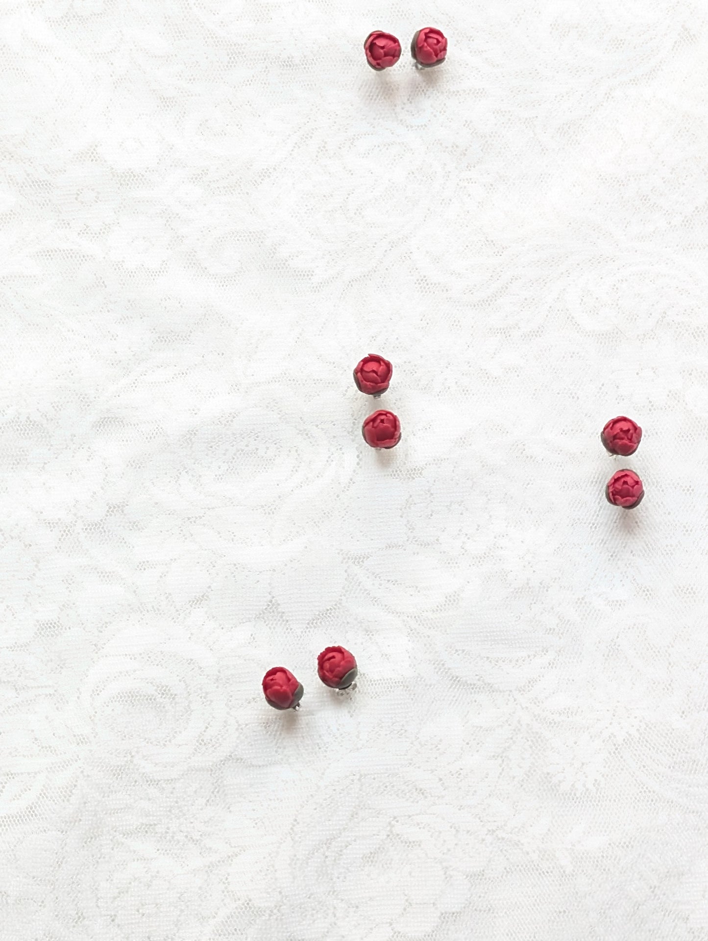 Handmade Red Peony Studs