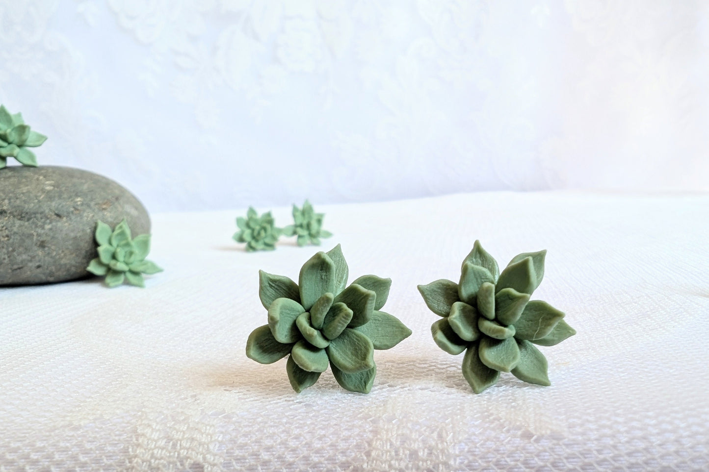 Handmade Polymer Clay Green Succulent Earrings
