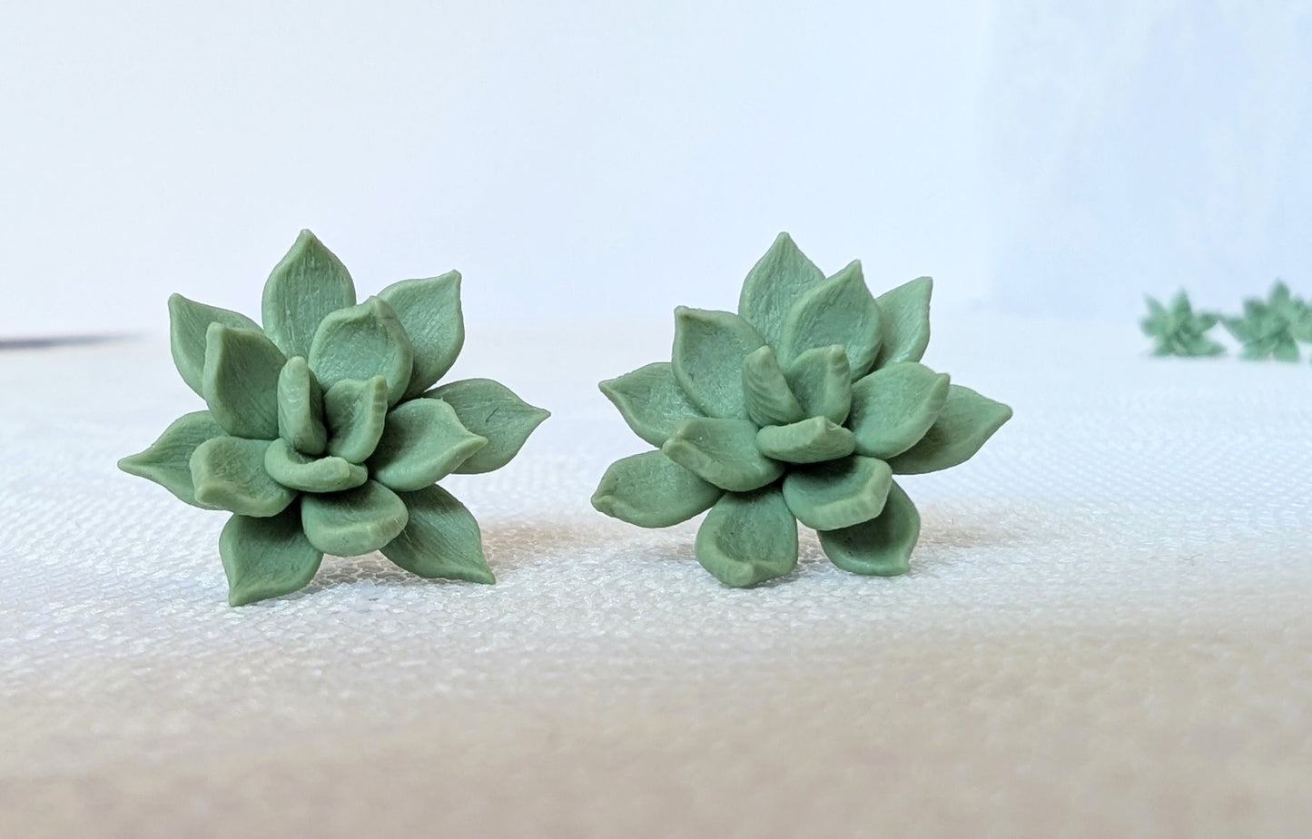 Handmade Polymer Clay Green Succulent Earrings