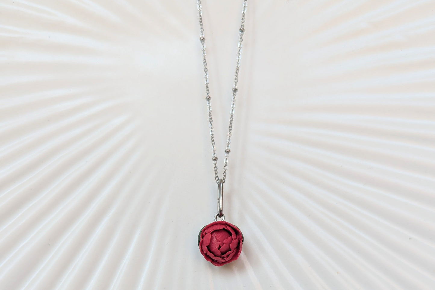 Handmade Polymer Clay Peony Pendant