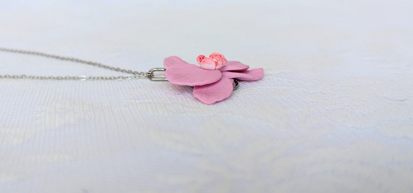 Handmade Polymer Clay Pink Orchid Pendant