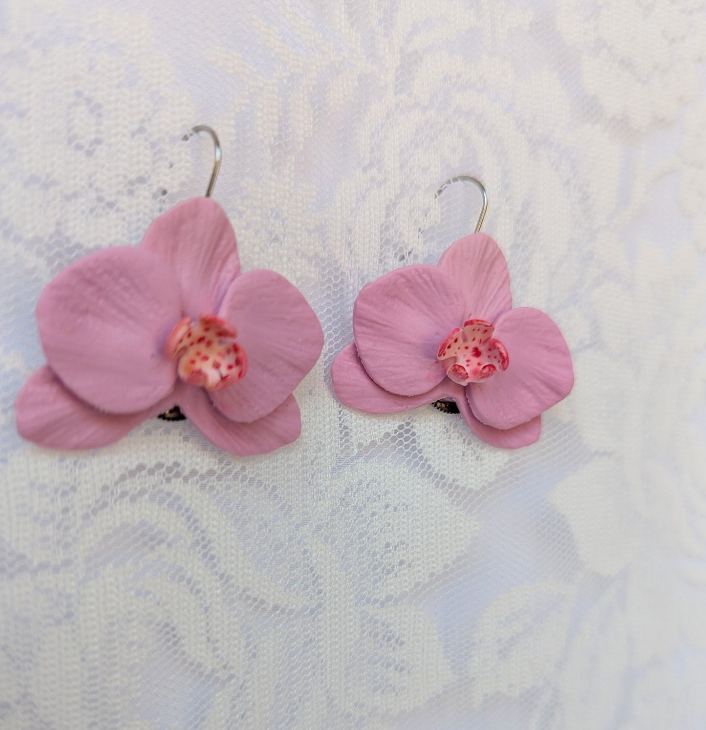Handmade Polymer Clay Pink Orchid Earrings