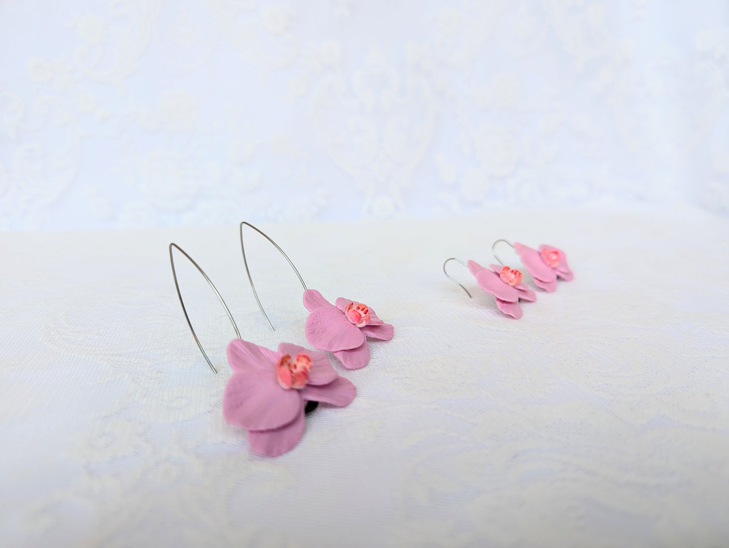 Handmade Polymer Clay Pink Orchid Earrings