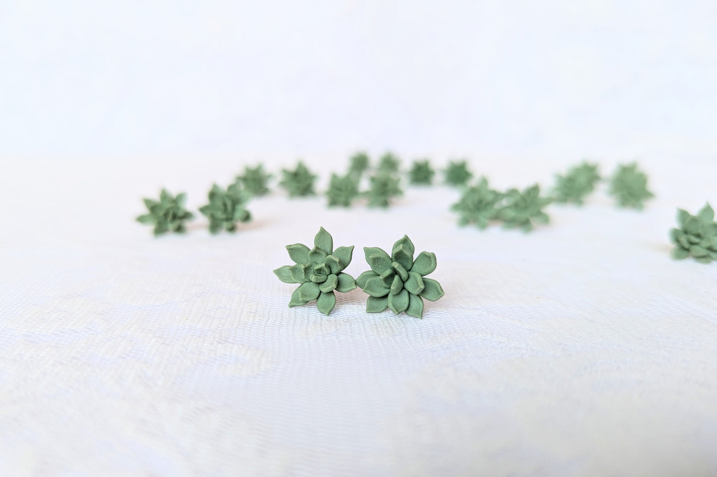Handmade Polymer Clay Green Succulent Earrings