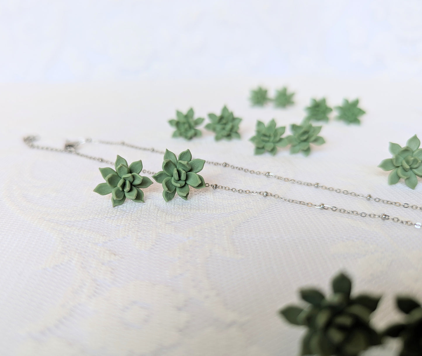 Handmade Polymer Clay Green Succulent Earrings