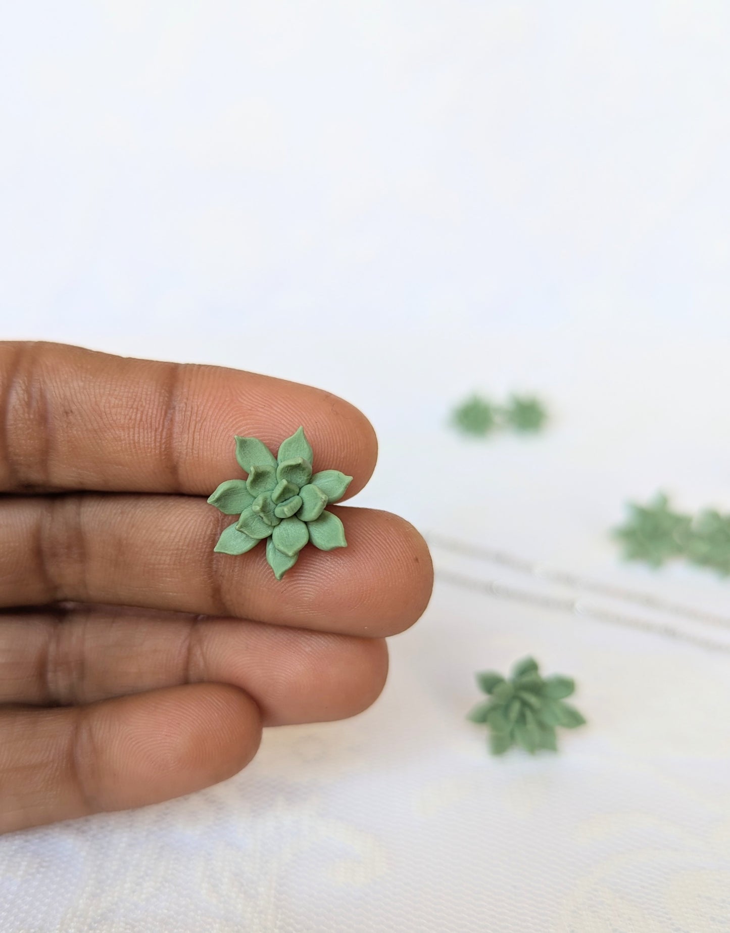 Handmade Polymer Clay Green Succulent Earrings