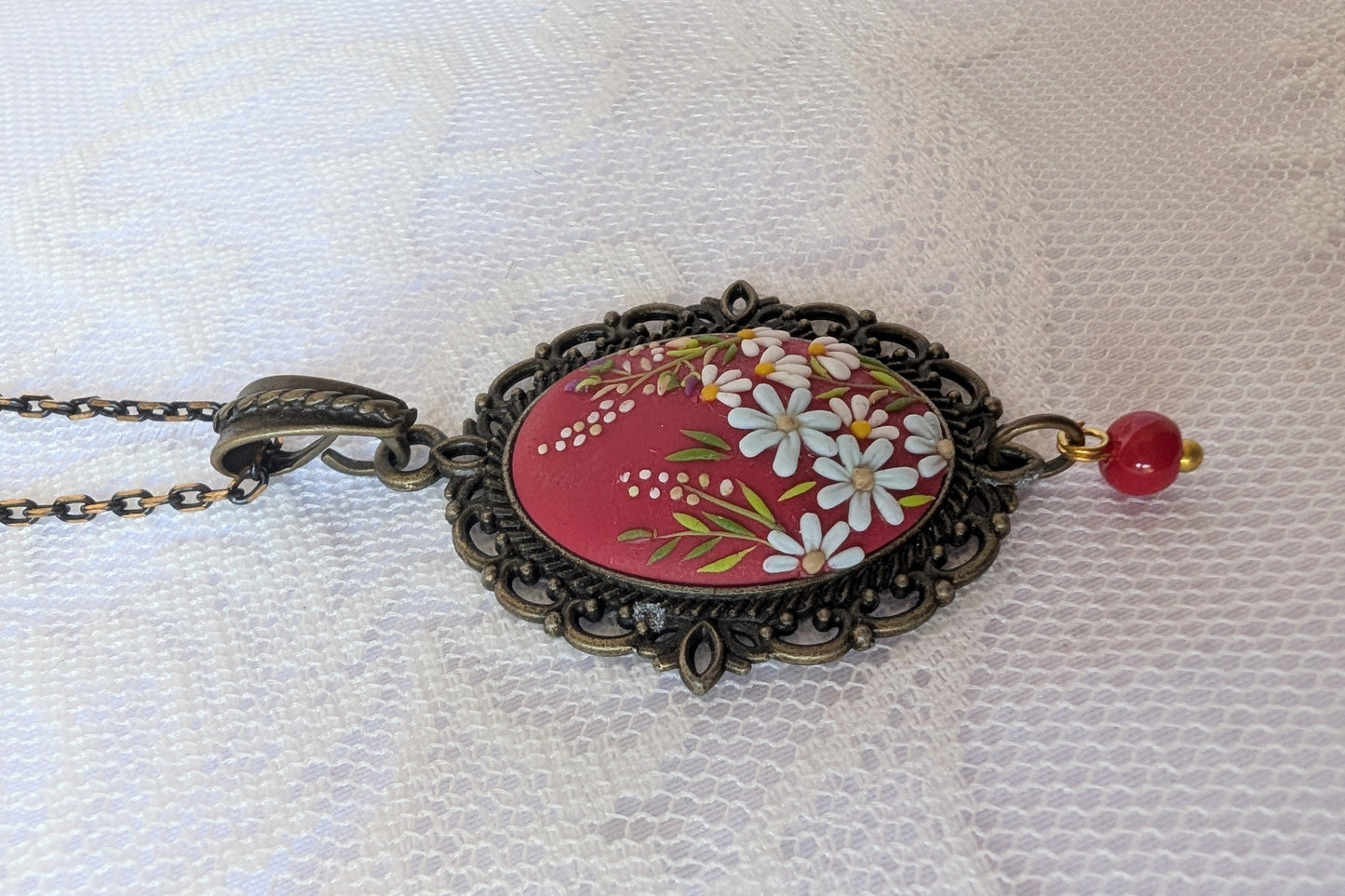 Handmade Polymer Clay Red Pendant