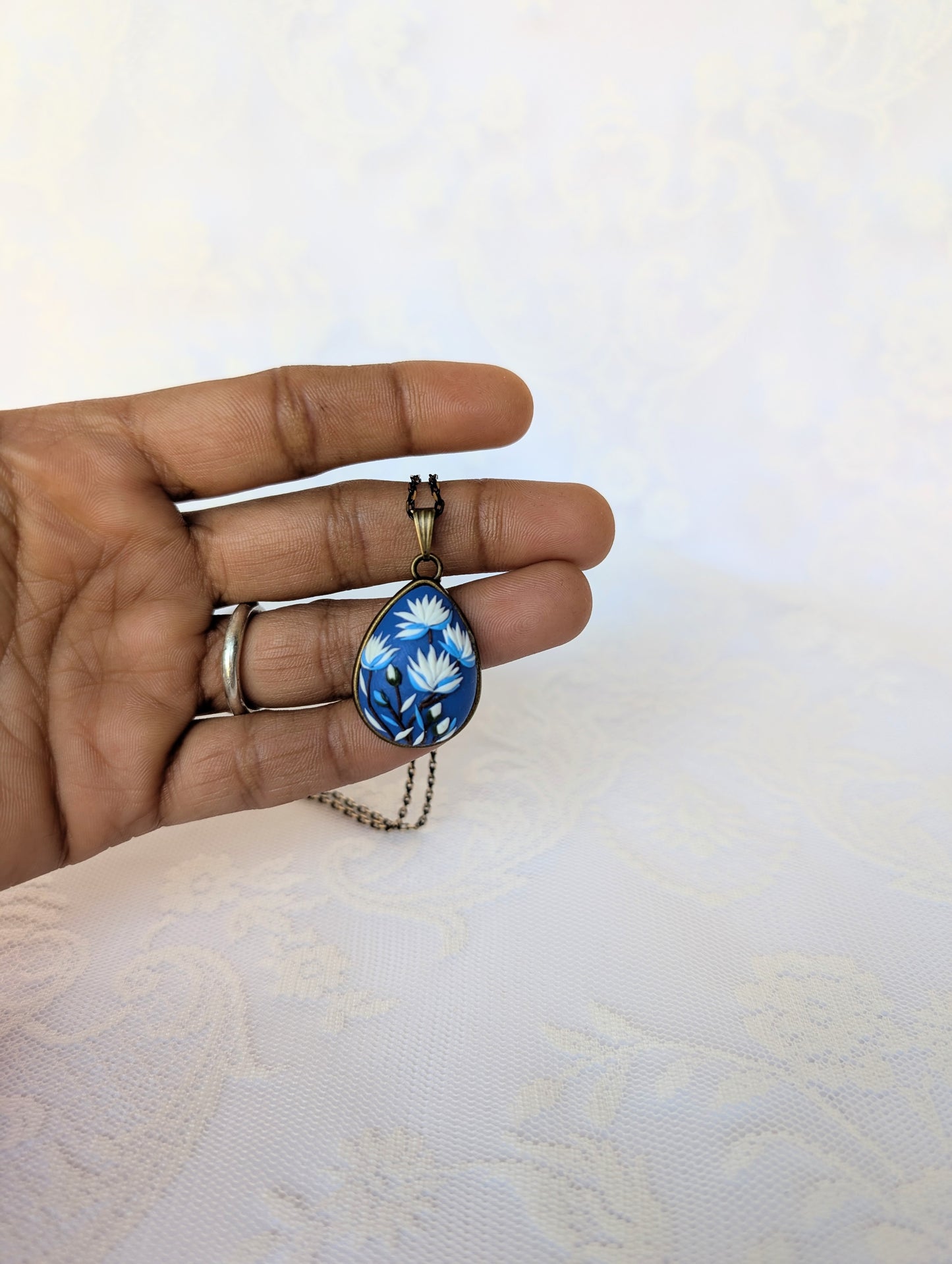 Handmade Polymer Clay Blue Pendant