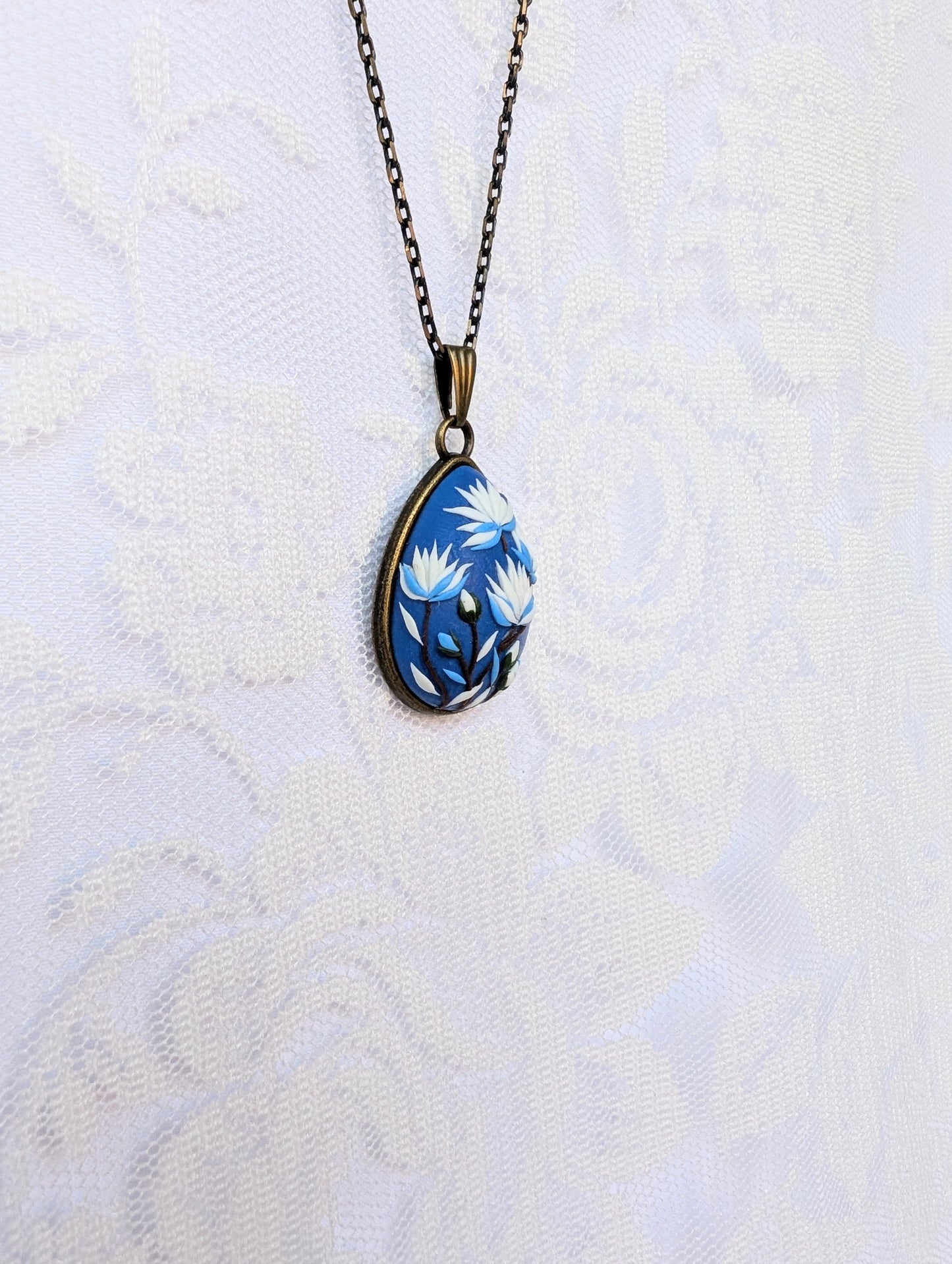 Handmade Polymer Clay Blue Pendant