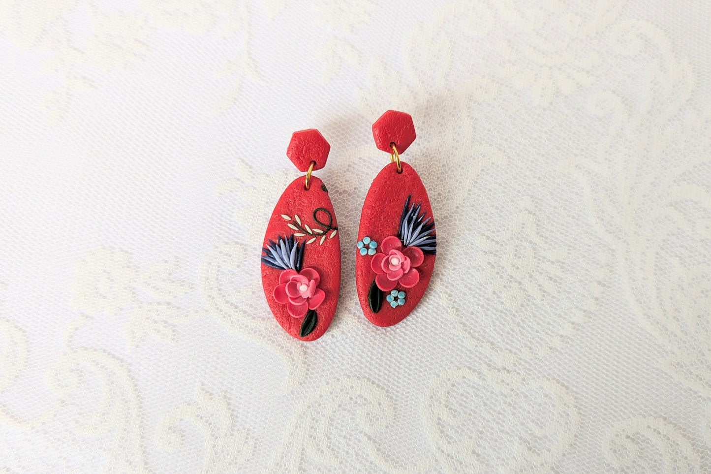 Handmade Red Floral Earrings