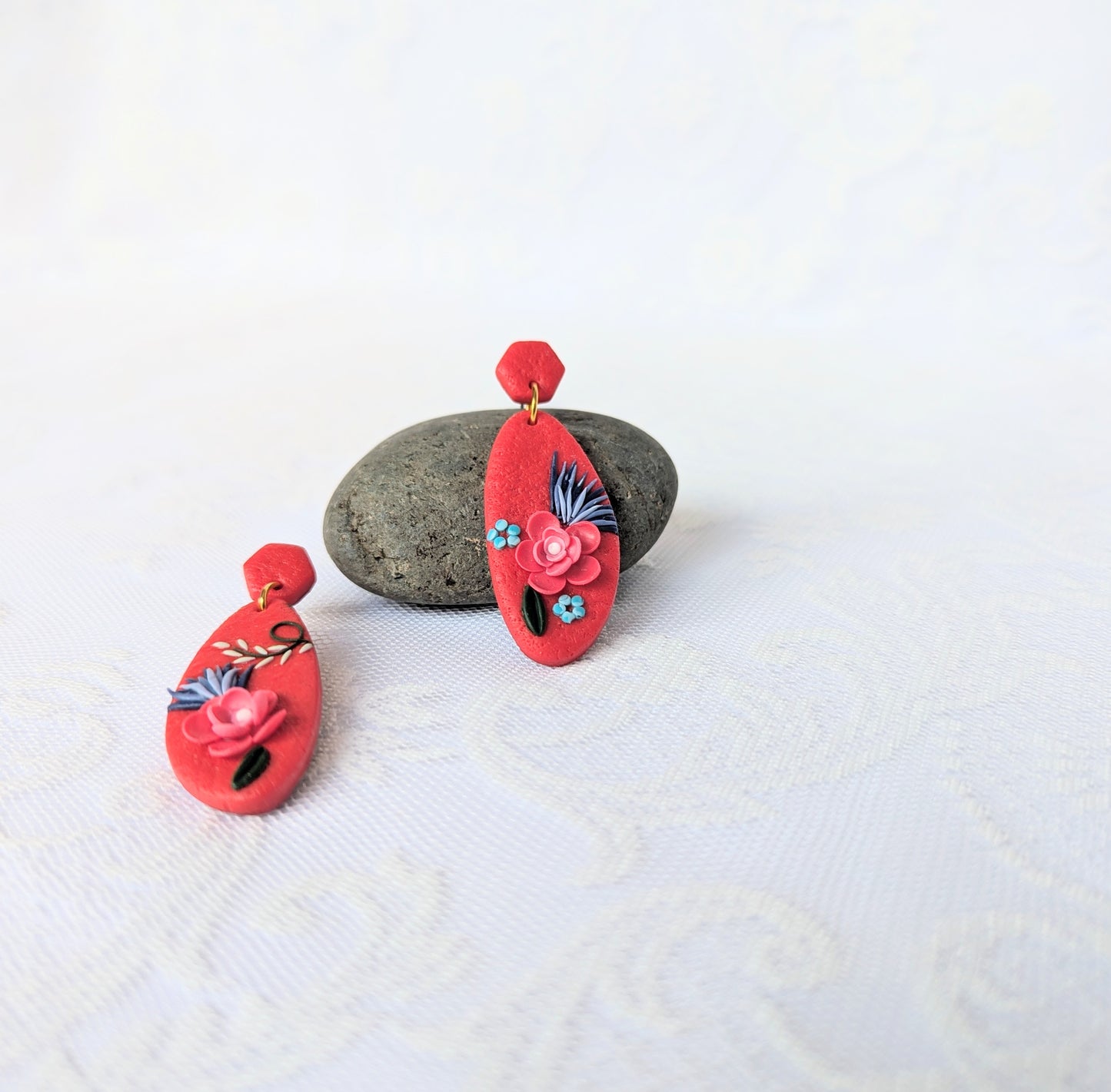 Handmade Red Floral Earrings