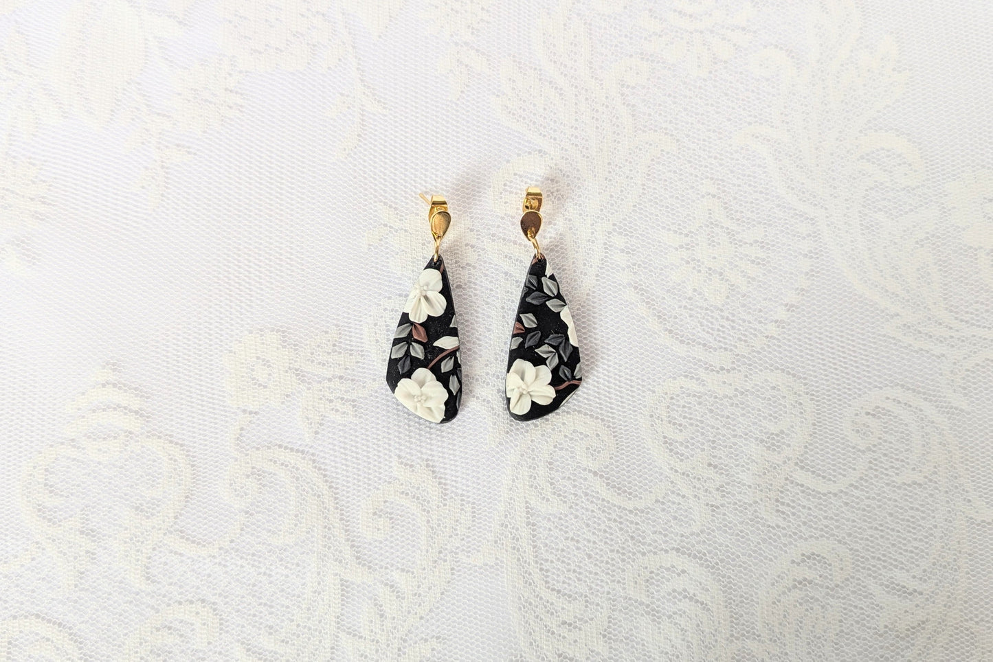 Handmade Black Floral Earrings