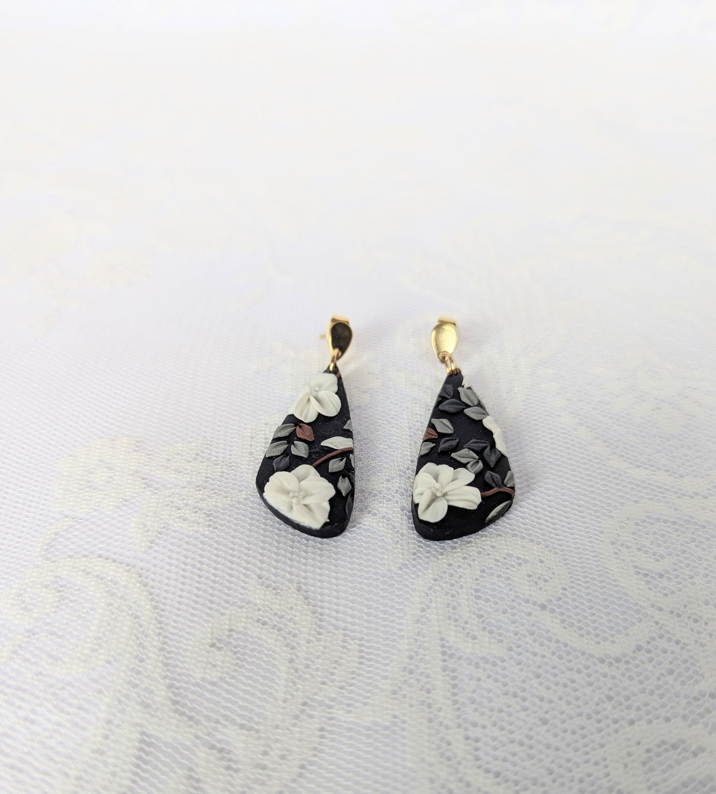 Handmade Black Floral Earrings