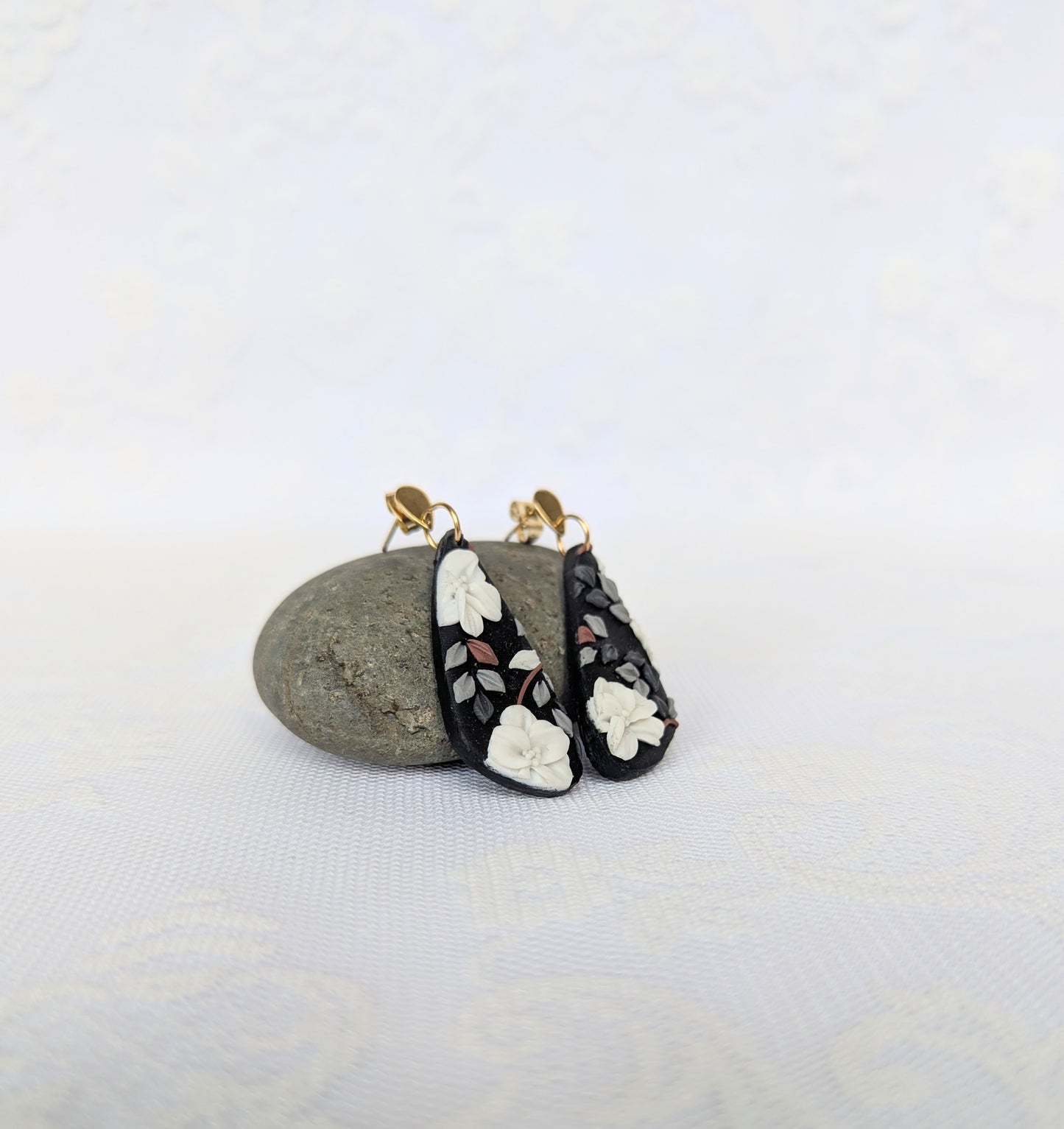 Handmade Black Floral Earrings