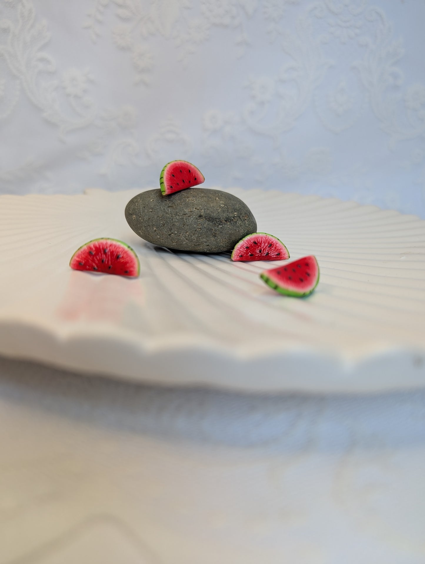 Handmade polymer clay watermelon brooch and ring