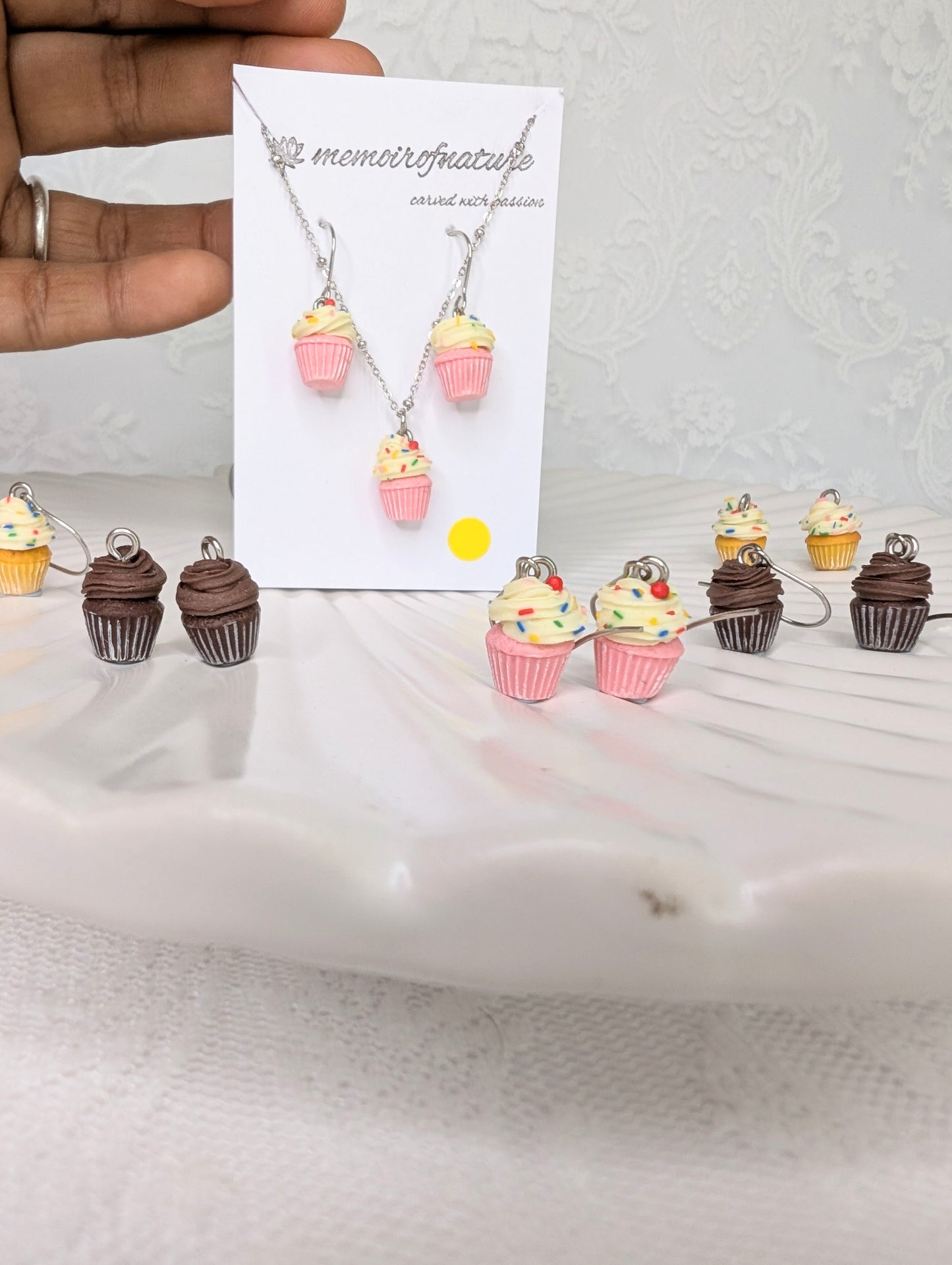 Pink Cupcake Necklace & Earrings Set | Cute Food Jewellery Gift for Her