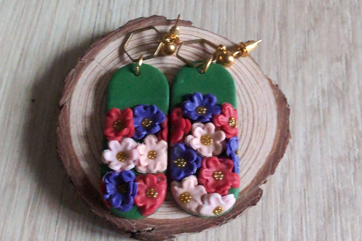 "Flower Burst" Oval Clay Earrings | Bold Multi-Color Blooms