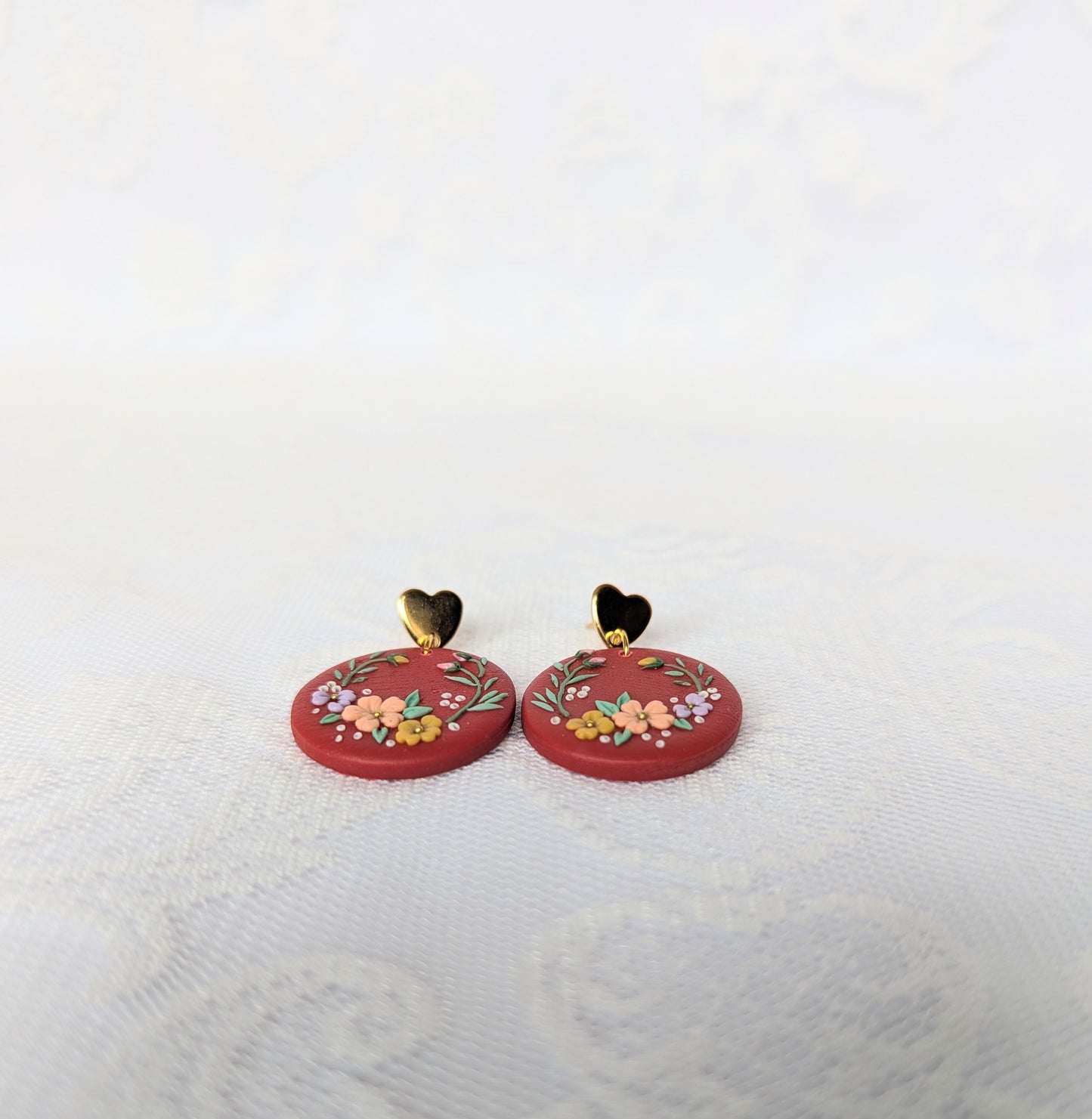 Handmade Red Floral Earrings