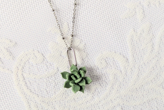 Handmade Polymer Clay Green Succulent necklace