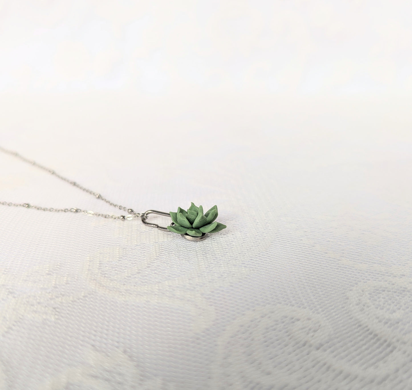 Handmade Polymer Clay Green Succulent necklace