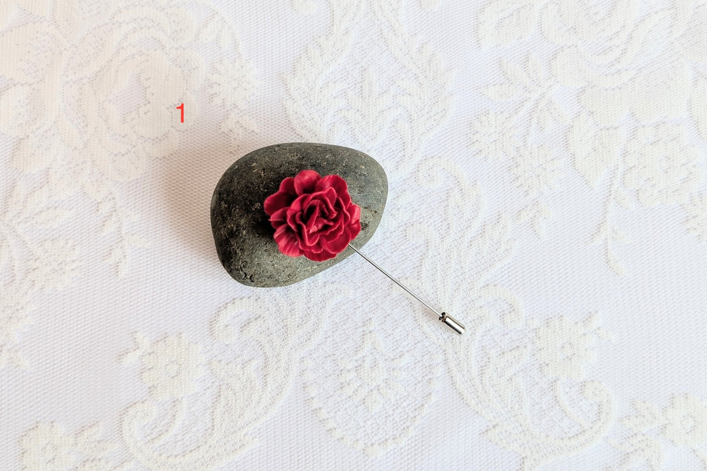 Handmade Polymer Clay Red Peony Brooch
