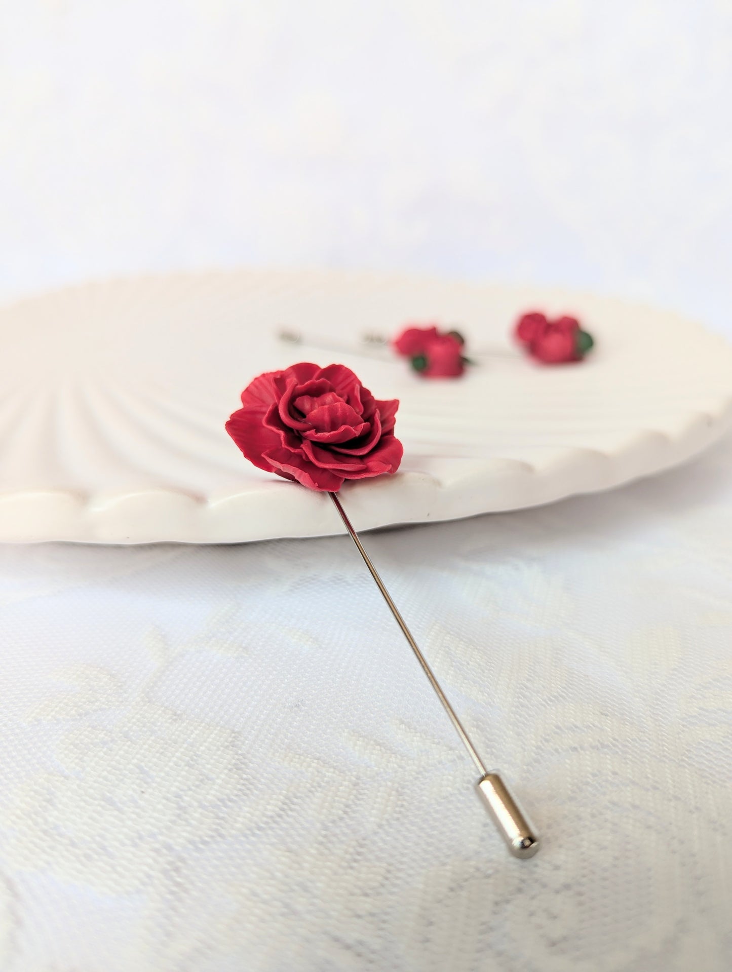 Handmade Polymer Clay Red Peony Brooch
