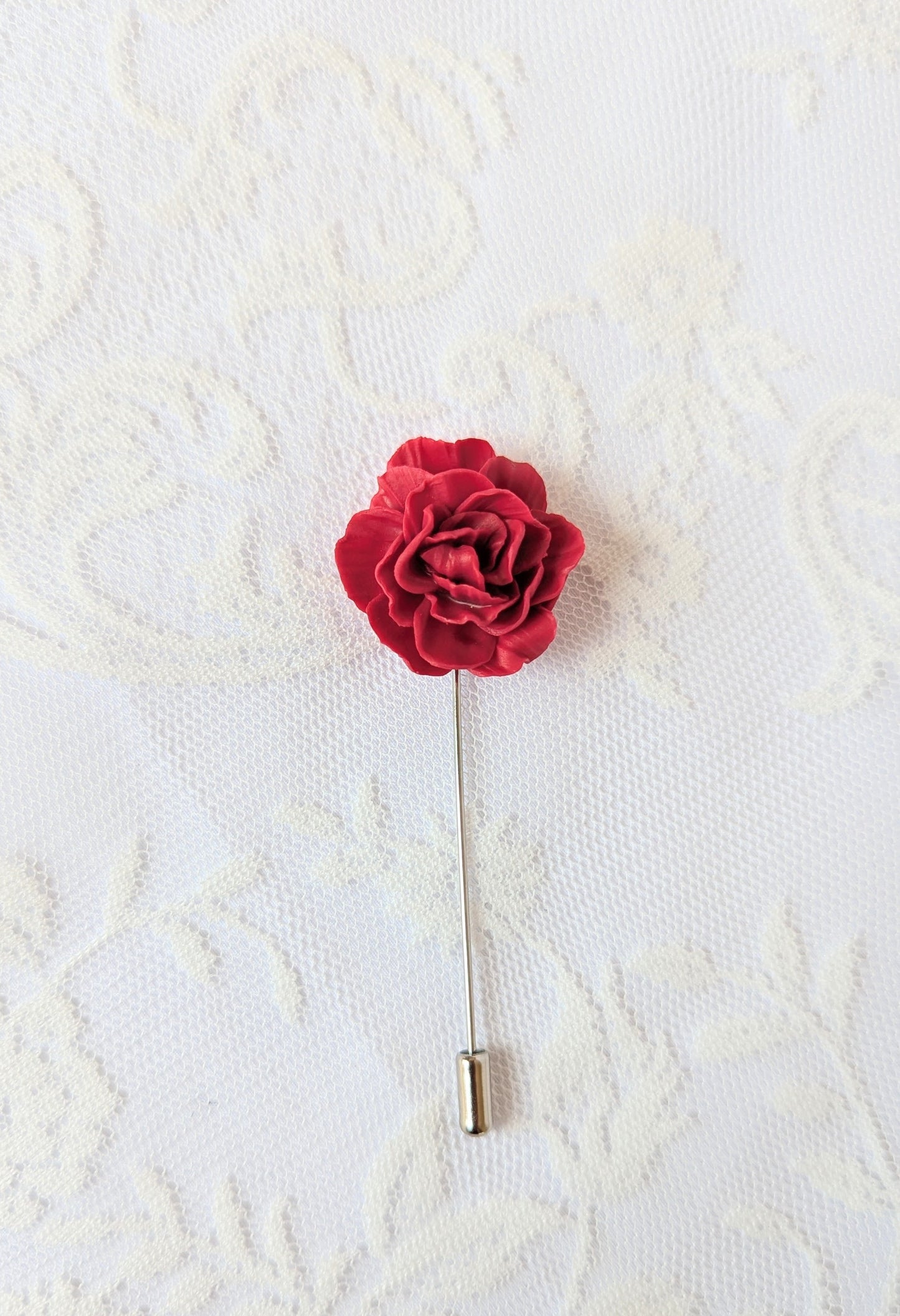 Handmade Polymer Clay Red Peony Brooch