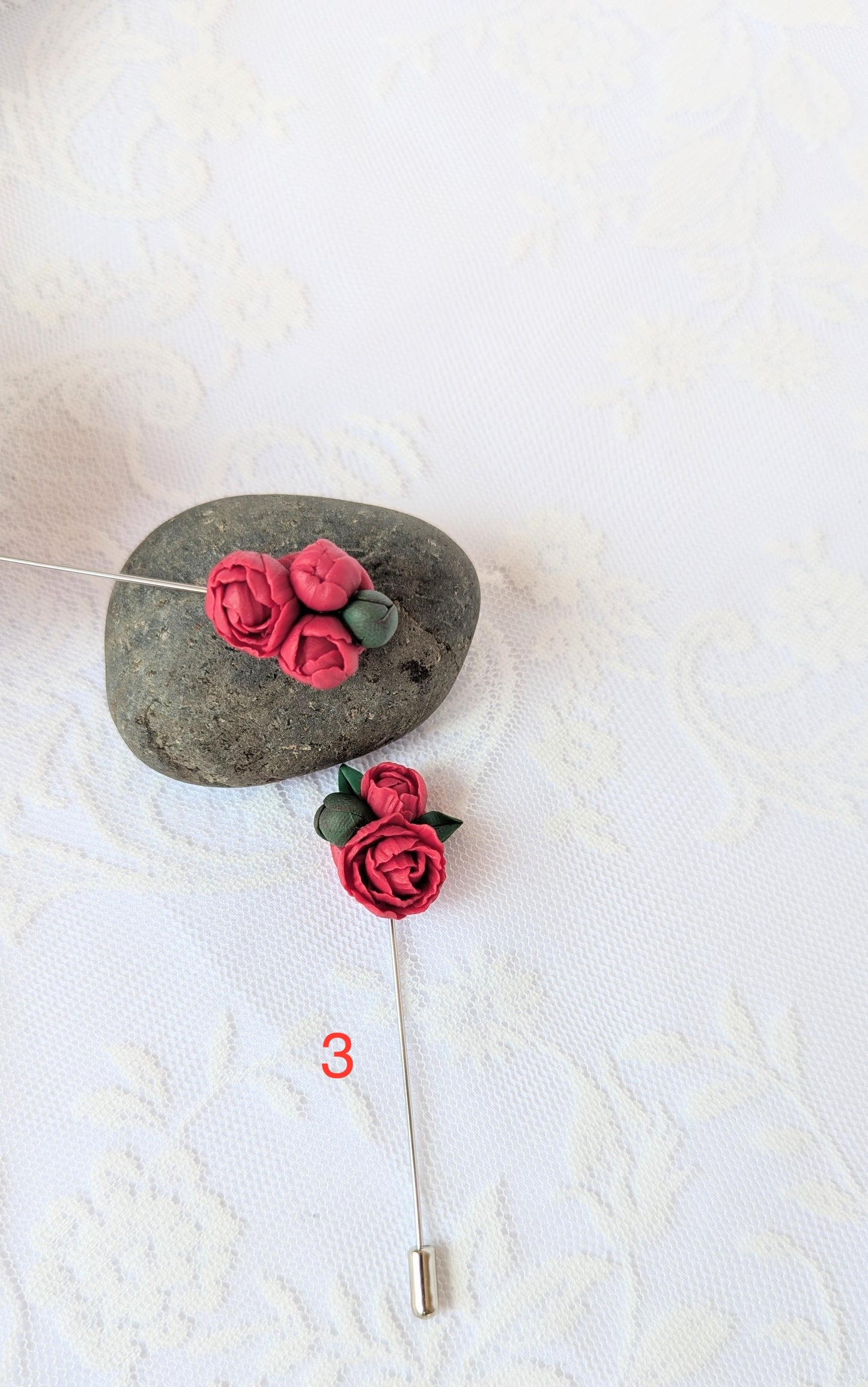 Handmade Polymer Clay Red Peony Brooch