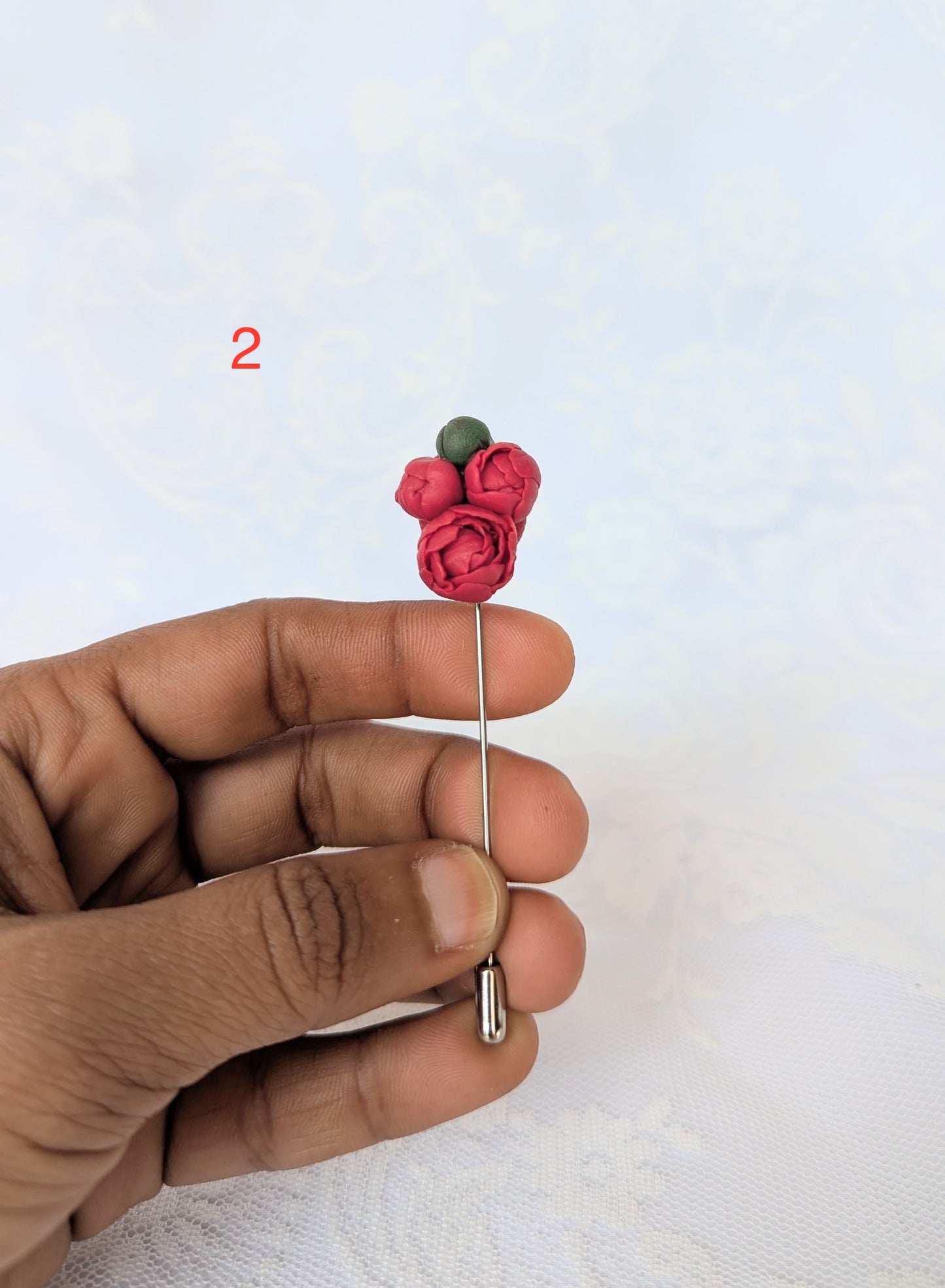 Handmade Polymer Clay Red Peony Brooch