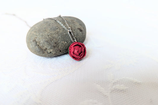 Handmade Polymer Clay Peony Pendant