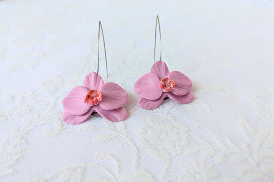 Handmade Polymer Clay Pink Orchid Earrings