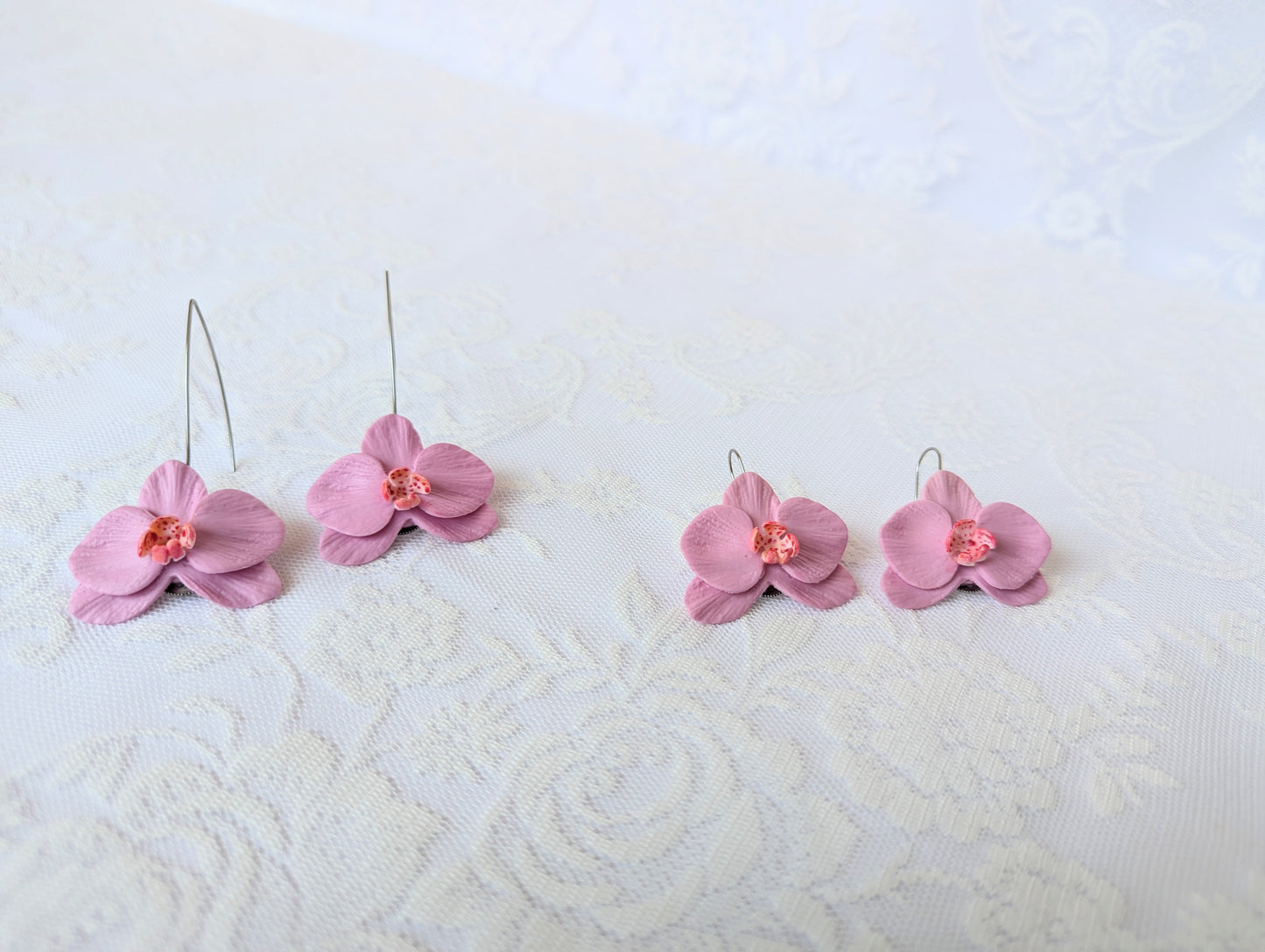 Handmade Polymer Clay Pink Orchid Earrings