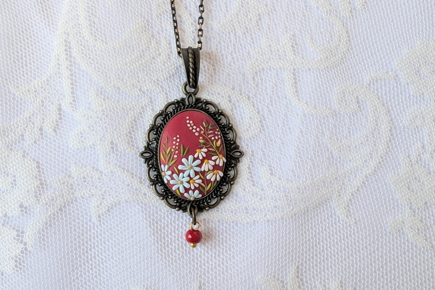 Handmade Polymer Clay Red Pendant