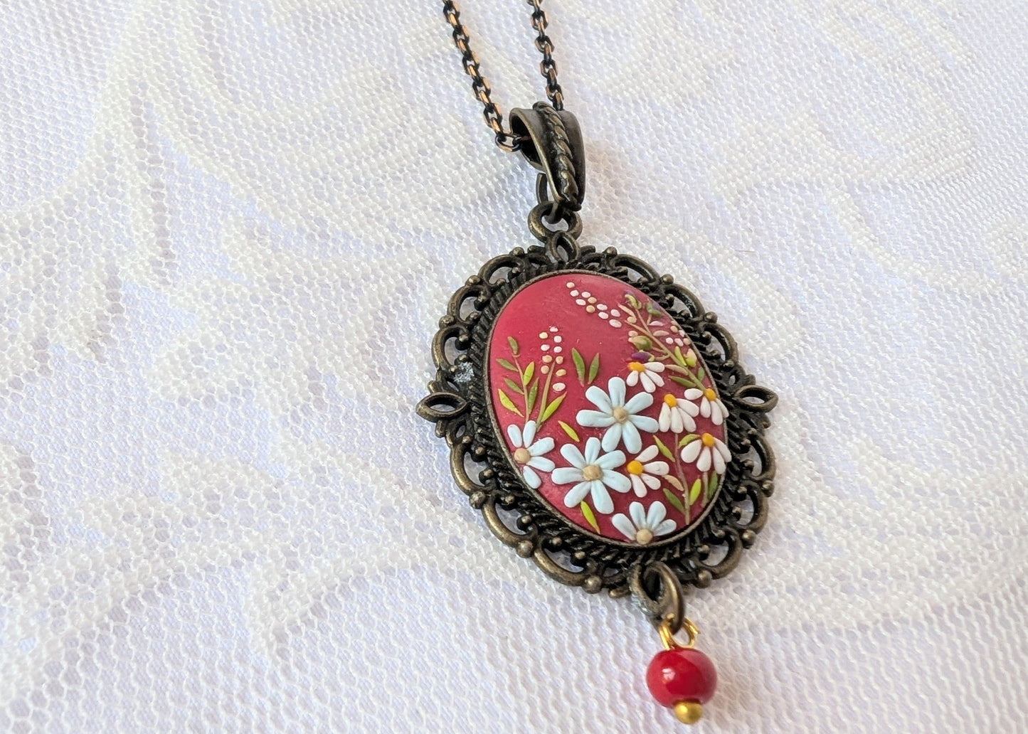 Handmade Polymer Clay Red Pendant