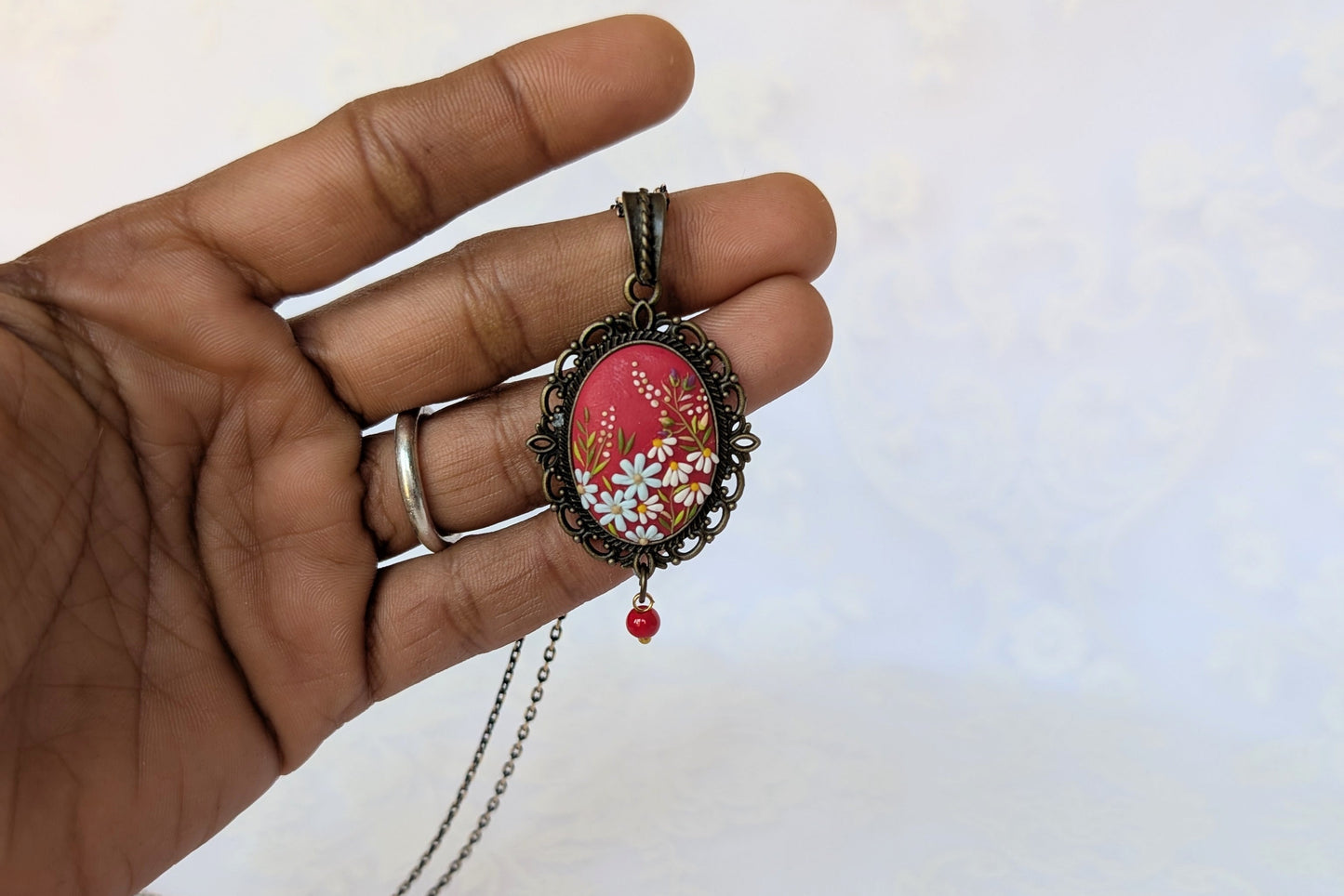 Handmade Polymer Clay Red Pendant