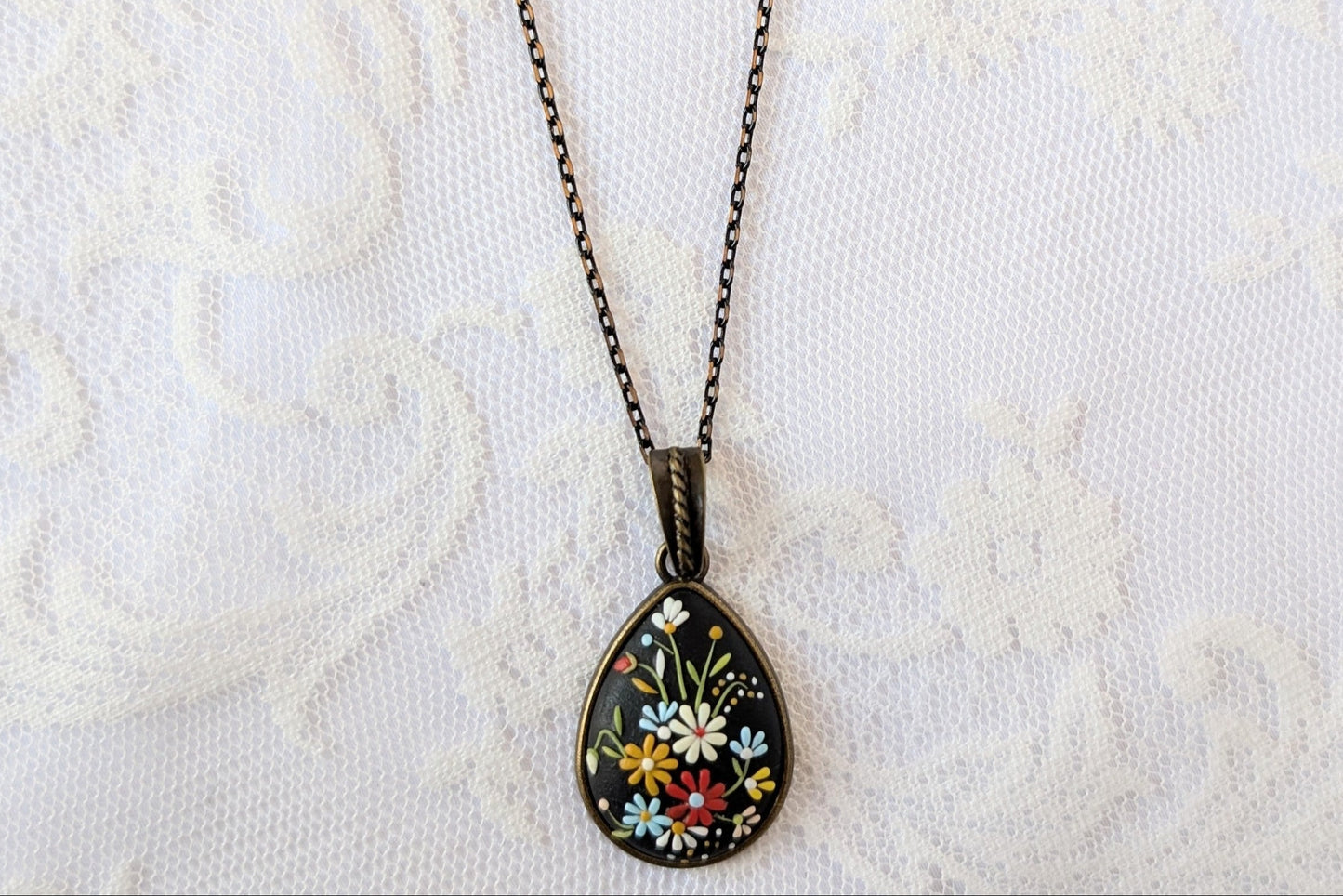 Handmade Polymer Clay Black Pendant