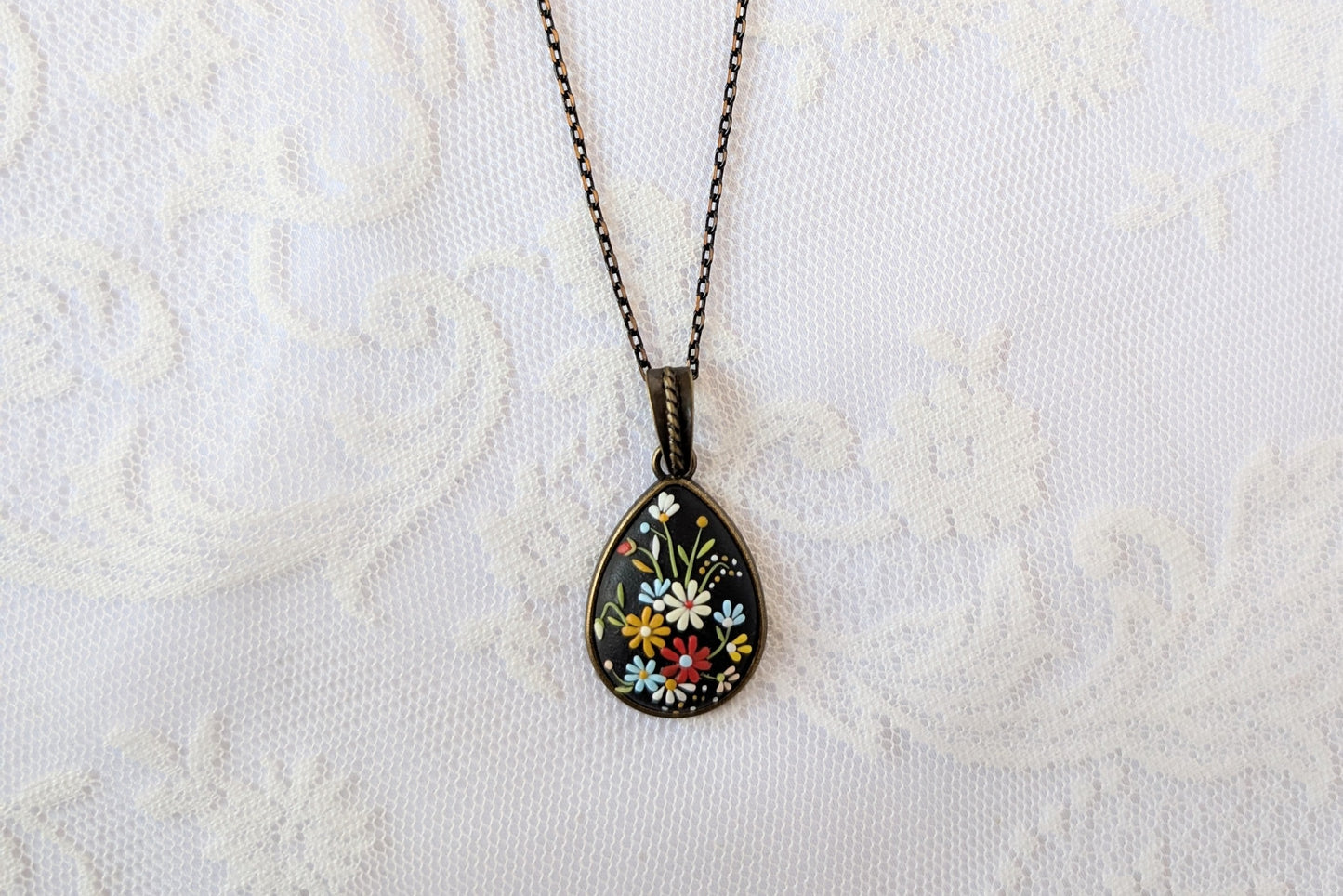 Handmade Polymer Clay Black Pendant