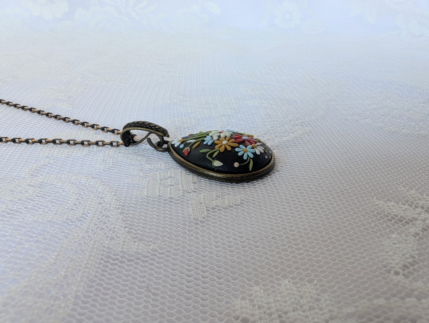 Handmade Polymer Clay Black Pendant