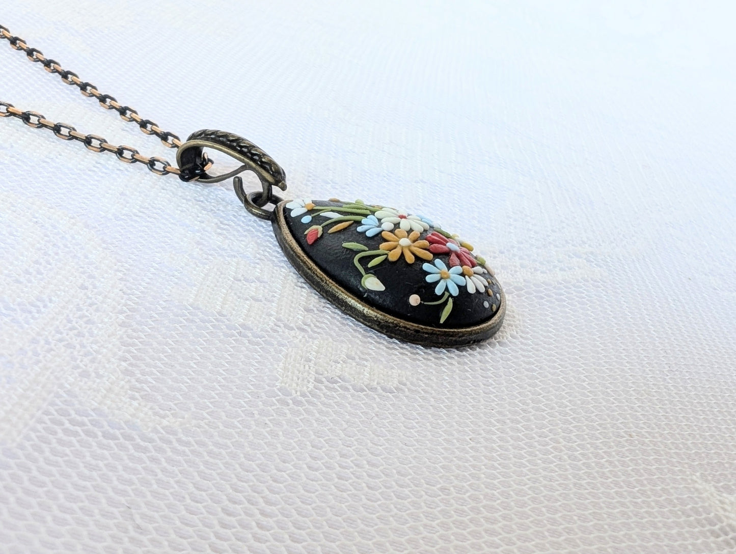 Handmade Polymer Clay Black Pendant