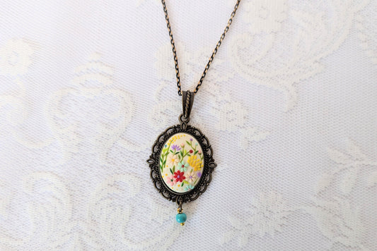 Handmade Polymer Clay White Floral Pendant