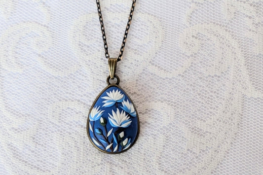 Handmade Polymer Clay Blue Pendant