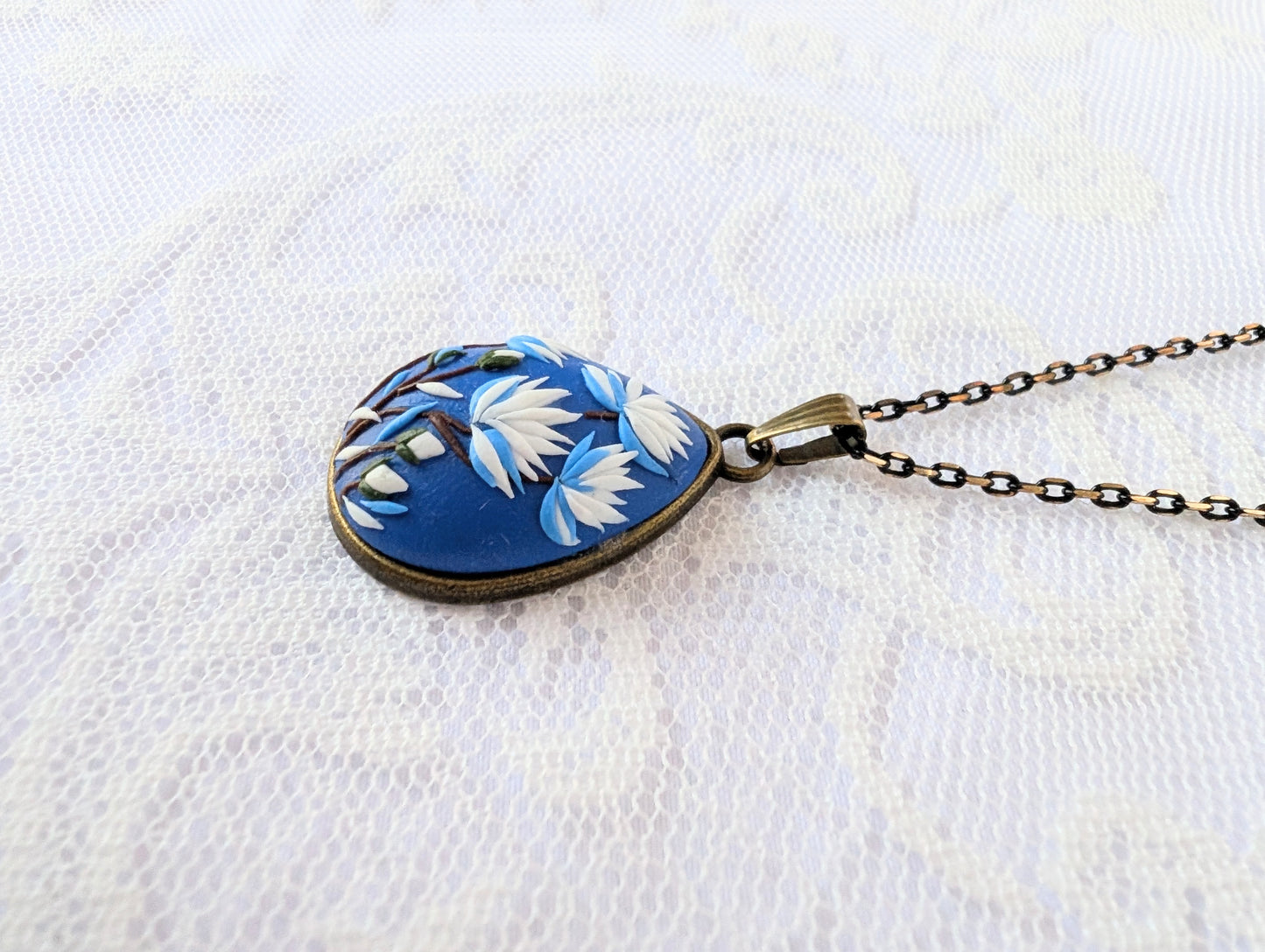 Handmade Polymer Clay Blue Pendant