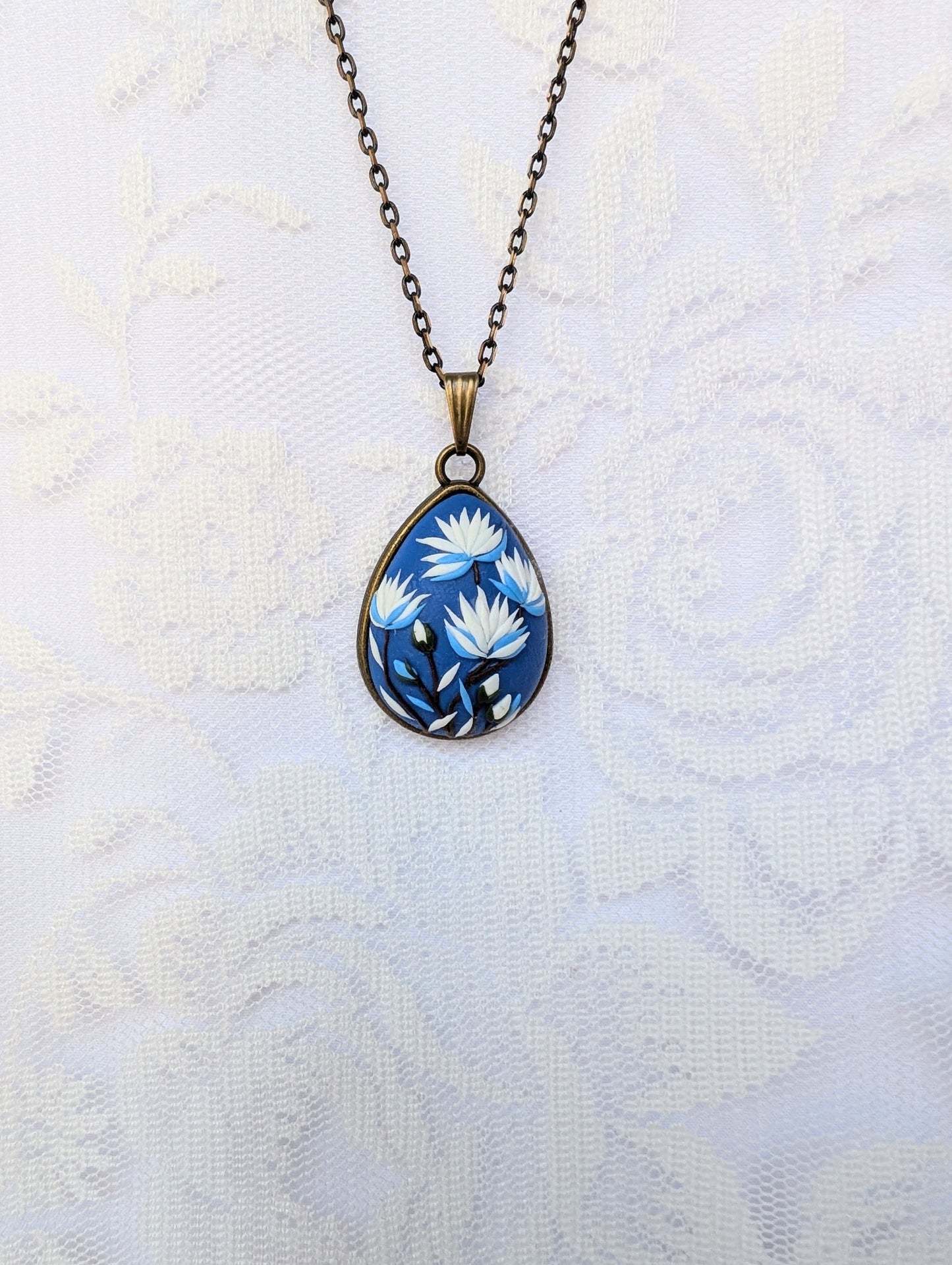 Handmade Polymer Clay Blue Pendant