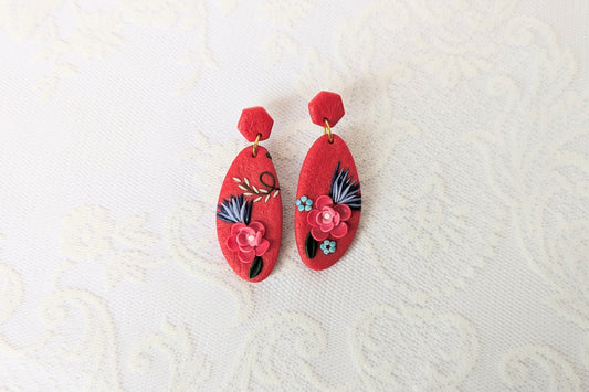 Handmade Red Floral Earrings