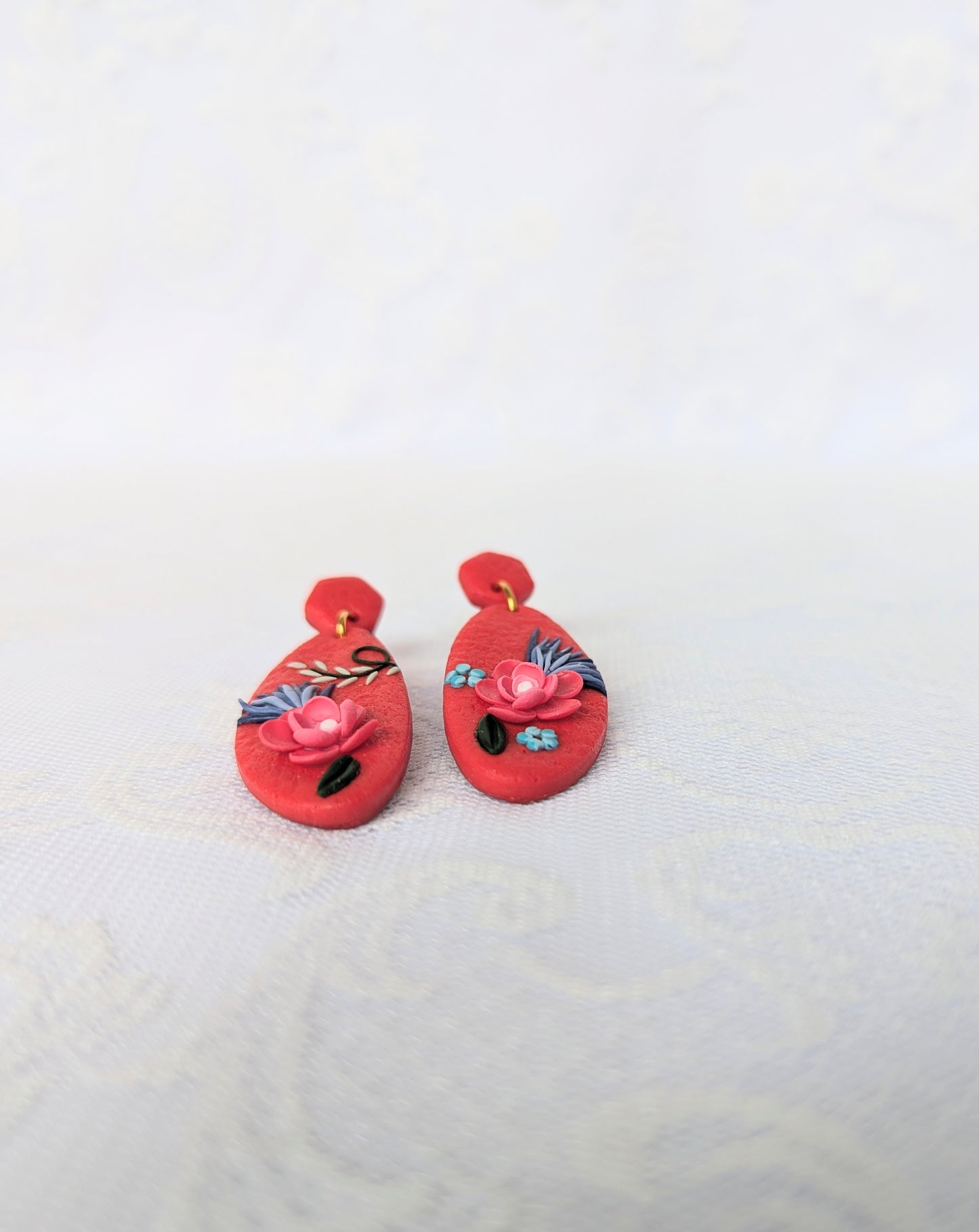 Handmade Red Floral Earrings